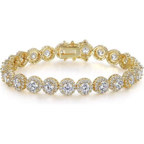 Tennis Bracelet Women 18K Gold Plated 5mm round Cubic Zirconia Bracelet Gift - Picture 3 of 7